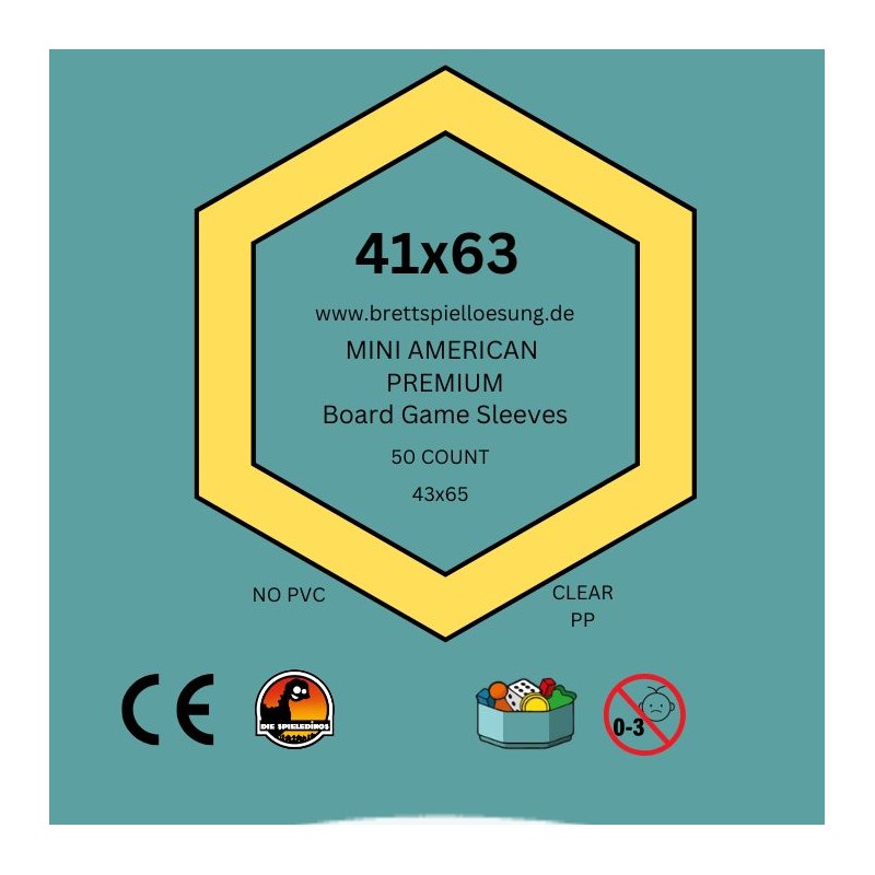 50 Brettspielloesung.de Premium Board Game Sleeves - Klar -  Mini American 41x63