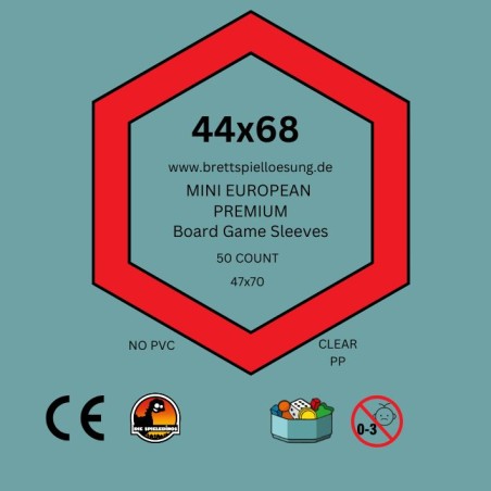 50 Brettspielloesung.de Premium Board Game Sleeves - Klar -  Mini European 44x68