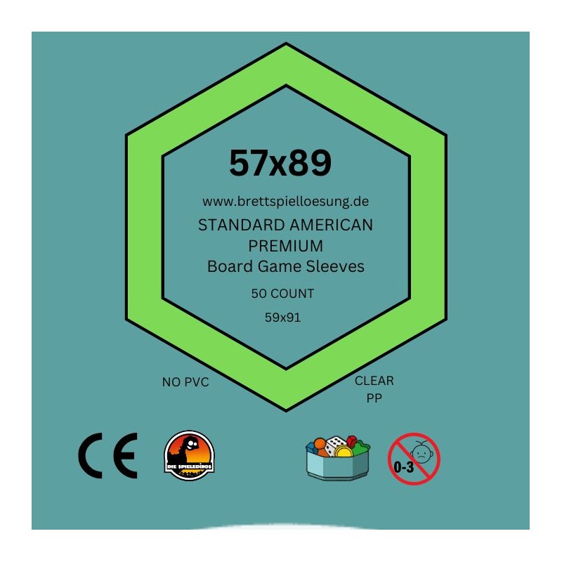 50 Brettspielloesung.de Premium Board Game Sleeves - Klar - Standard American 57x89