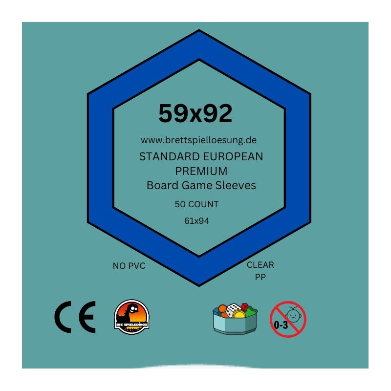 50 Brettspielloesung.de Premium Board Game Sleeves - Klar - Standard European 59x92