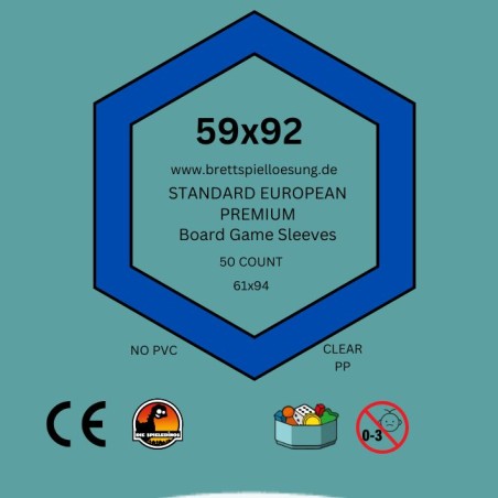 50 Brettspielloesung.de Premium Board Game Sleeves - Klar - Standard European 59x92