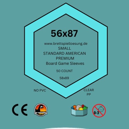 50 Brettspielloesung.de Premium Board Game Sleeves - Klar - Small Standard American 56x87